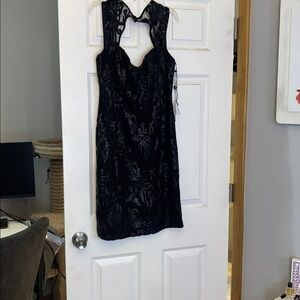 Adrianna Papell Black One Shoulder Lace Dress